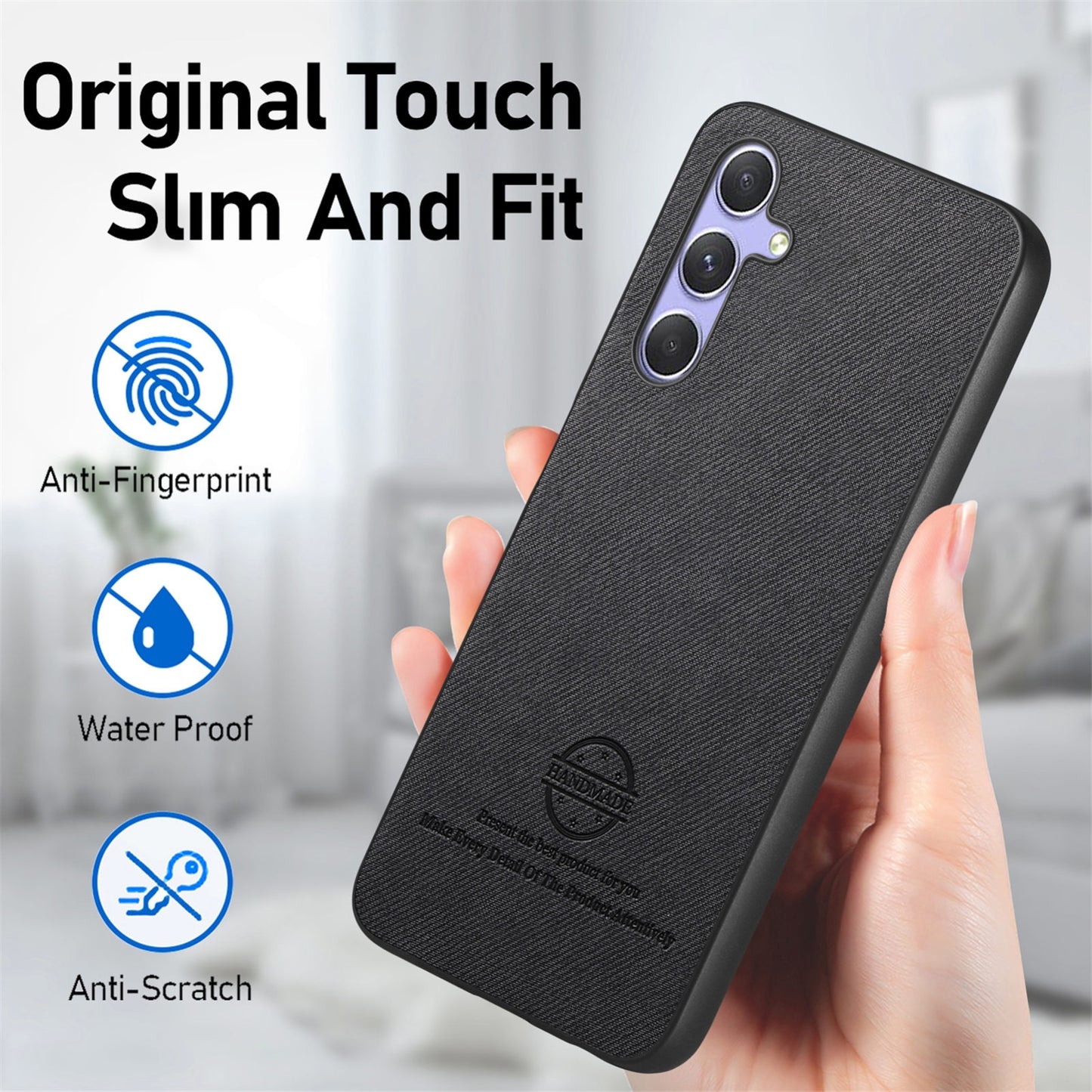 Samsung Galaxy A54 5G Case - Vegan Leather and Twill Fabric Skin with Anti-Scratch and Drop Protection Back Phone Case