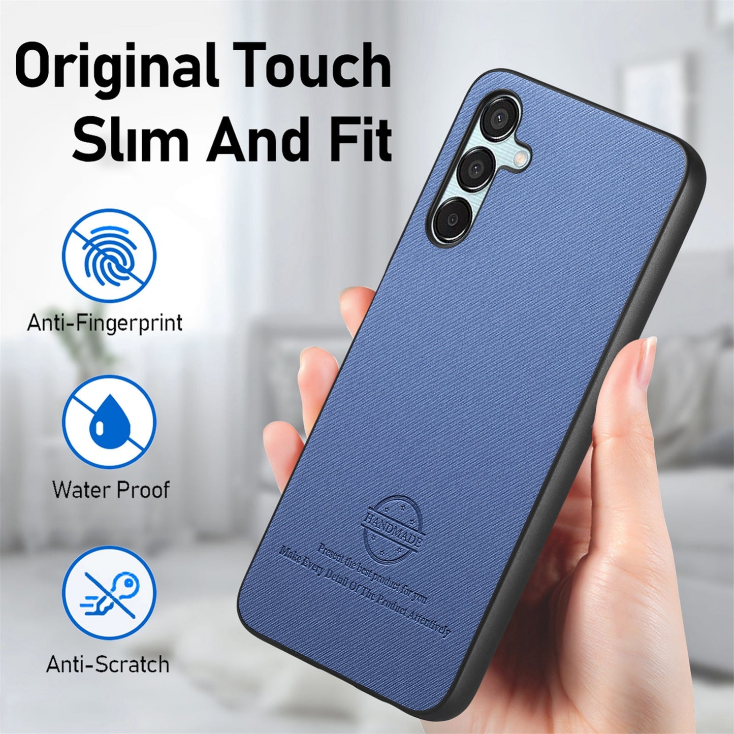 Samsung Galaxy A55 5G Case - Vegan Leather and Twill Fabric Skin with Anti-Scratch and Drop Protection Back Phone Case