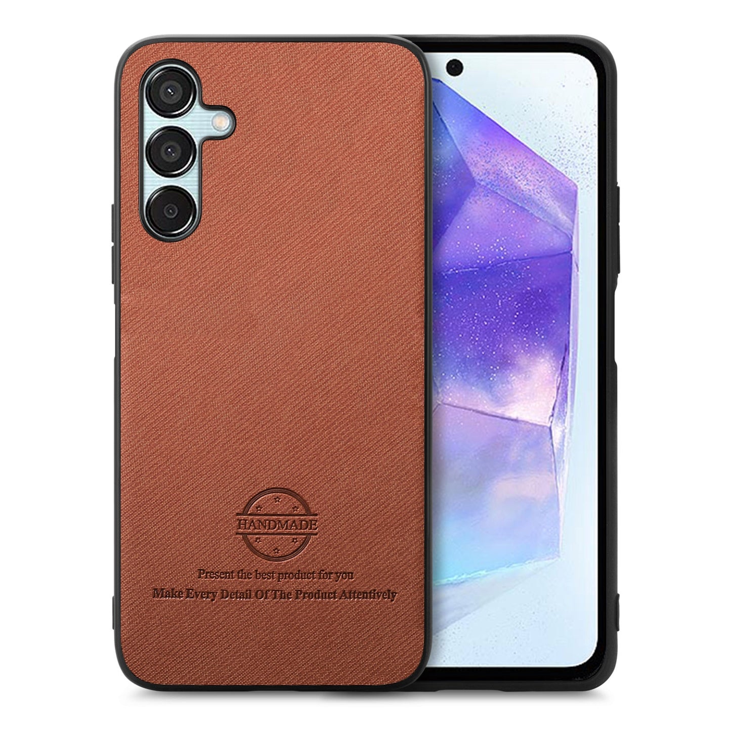 Samsung Galaxy A55 5G Case - Vegan Leather and Twill Fabric Skin with Anti-Scratch and Drop Protection Back Phone Case