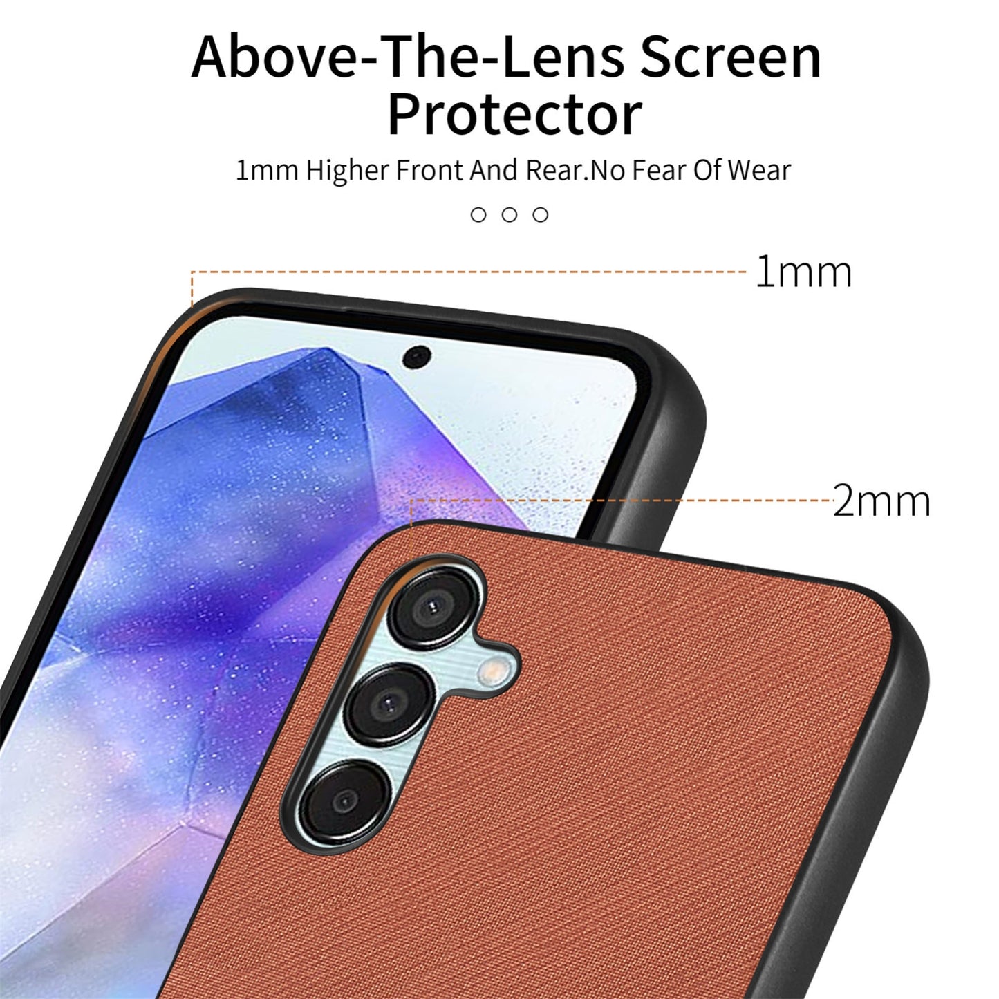 Samsung Galaxy A55 5G Case - Vegan Leather and Twill Fabric Skin with Anti-Scratch and Drop Protection Back Phone Case