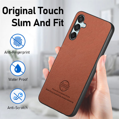 Samsung Galaxy A55 5G Case - Vegan Leather and Twill Fabric Skin with Anti-Scratch and Drop Protection Back Phone Case