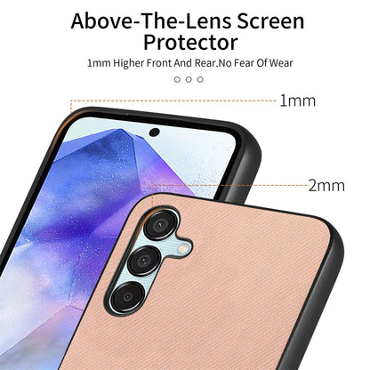 Samsung Galaxy A55 5G Case - Vegan Leather and Twill Fabric Skin with Anti-Scratch and Drop Protection Back Phone Case