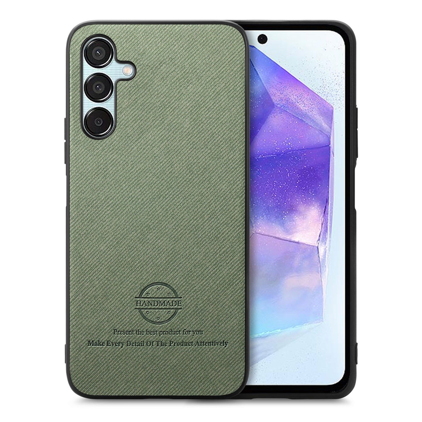 Samsung Galaxy A55 5G Case - Vegan Leather and Twill Fabric Skin with Anti-Scratch and Drop Protection Back Phone Case