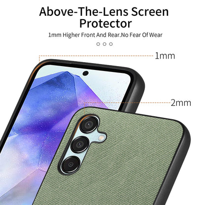 Samsung Galaxy A55 5G Case - Vegan Leather and Twill Fabric Skin with Anti-Scratch and Drop Protection Back Phone Case