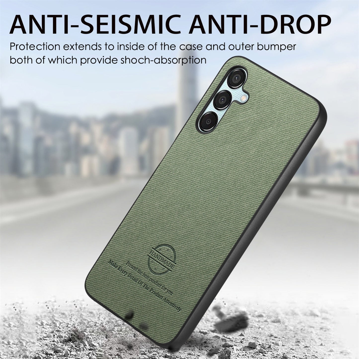 Samsung Galaxy A55 5G Case - Vegan Leather and Twill Fabric Skin with Anti-Scratch and Drop Protection Back Phone Case