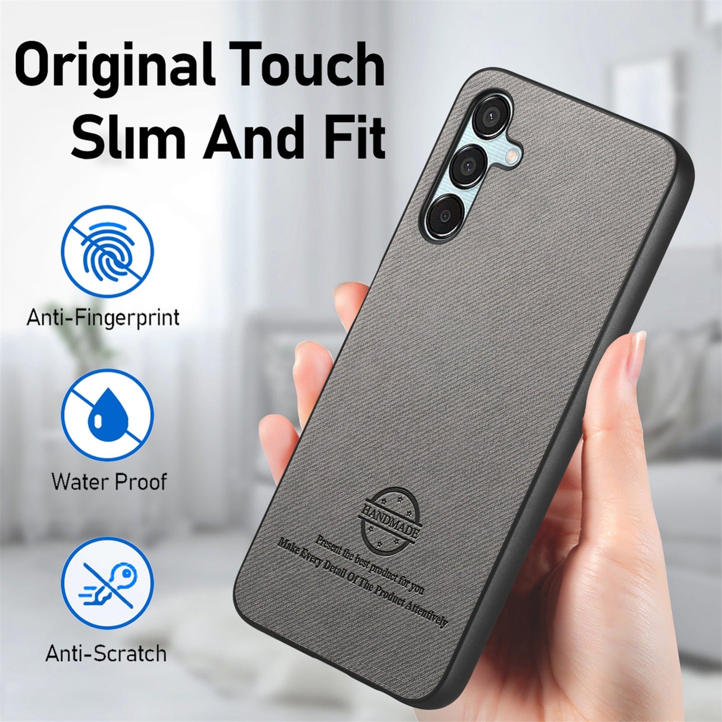 Samsung Galaxy A55 5G Case - Vegan Leather and Twill Fabric Skin with Anti-Scratch and Drop Protection Back Phone Case
