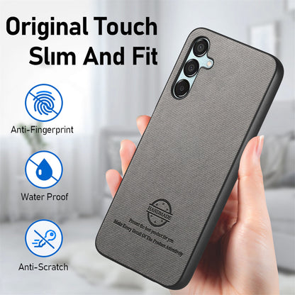 Samsung Galaxy A55 5G Case - Vegan Leather and Twill Fabric Skin with Anti-Scratch and Drop Protection Back Phone Case