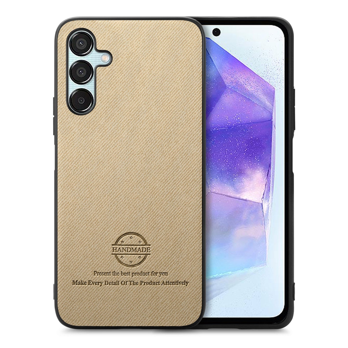 Samsung Galaxy A55 5G Case - Vegan Leather and Twill Fabric Skin with Anti-Scratch and Drop Protection Back Phone Case