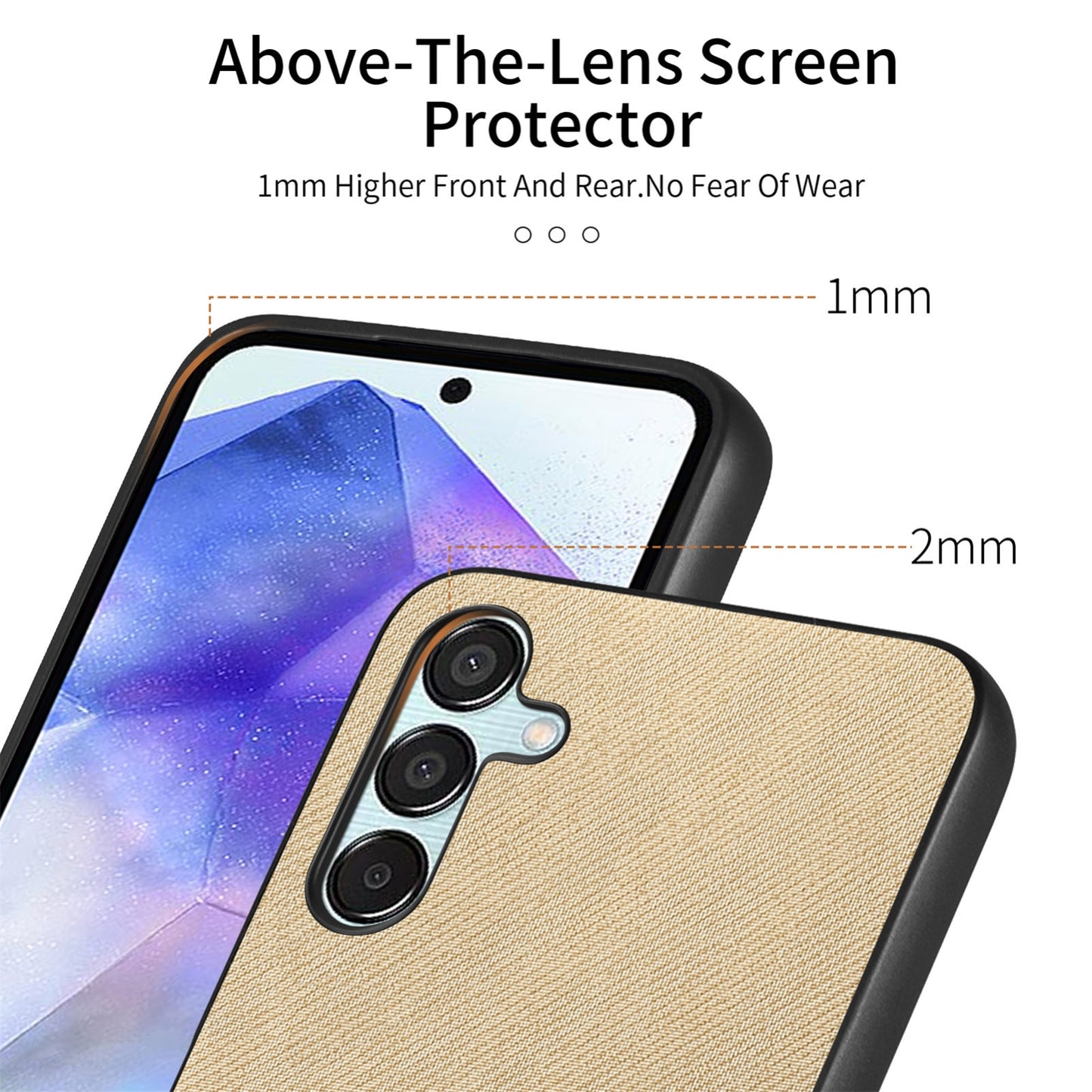 Samsung Galaxy A55 5G Case - Vegan Leather and Twill Fabric Skin with Anti-Scratch and Drop Protection Back Phone Case