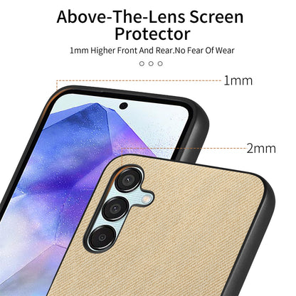 Samsung Galaxy A55 5G Case - Vegan Leather and Twill Fabric Skin with Anti-Scratch and Drop Protection Back Phone Case