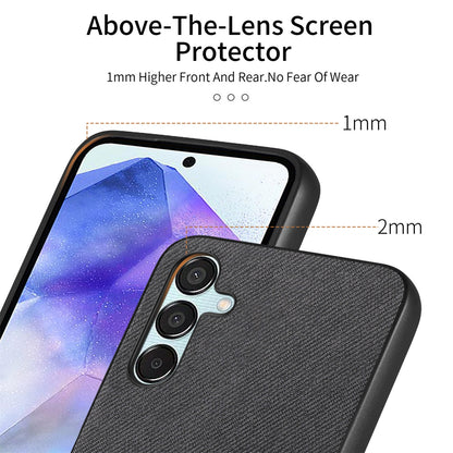 Samsung Galaxy A55 5G Case - Vegan Leather and Twill Fabric Skin with Anti-Scratch and Drop Protection Back Phone Case
