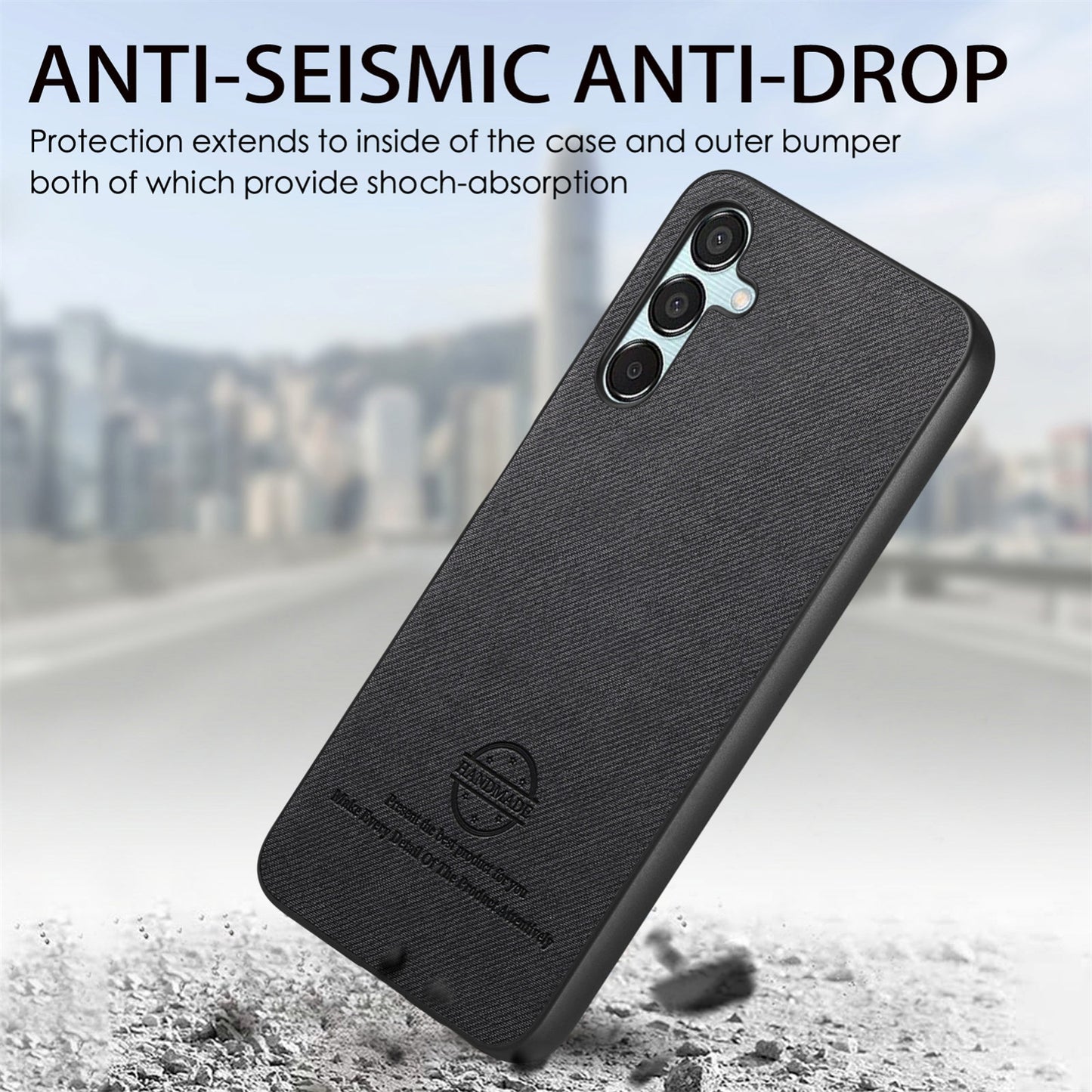 Samsung Galaxy A55 5G Case - Vegan Leather and Twill Fabric Skin with Anti-Scratch and Drop Protection Back Phone Case