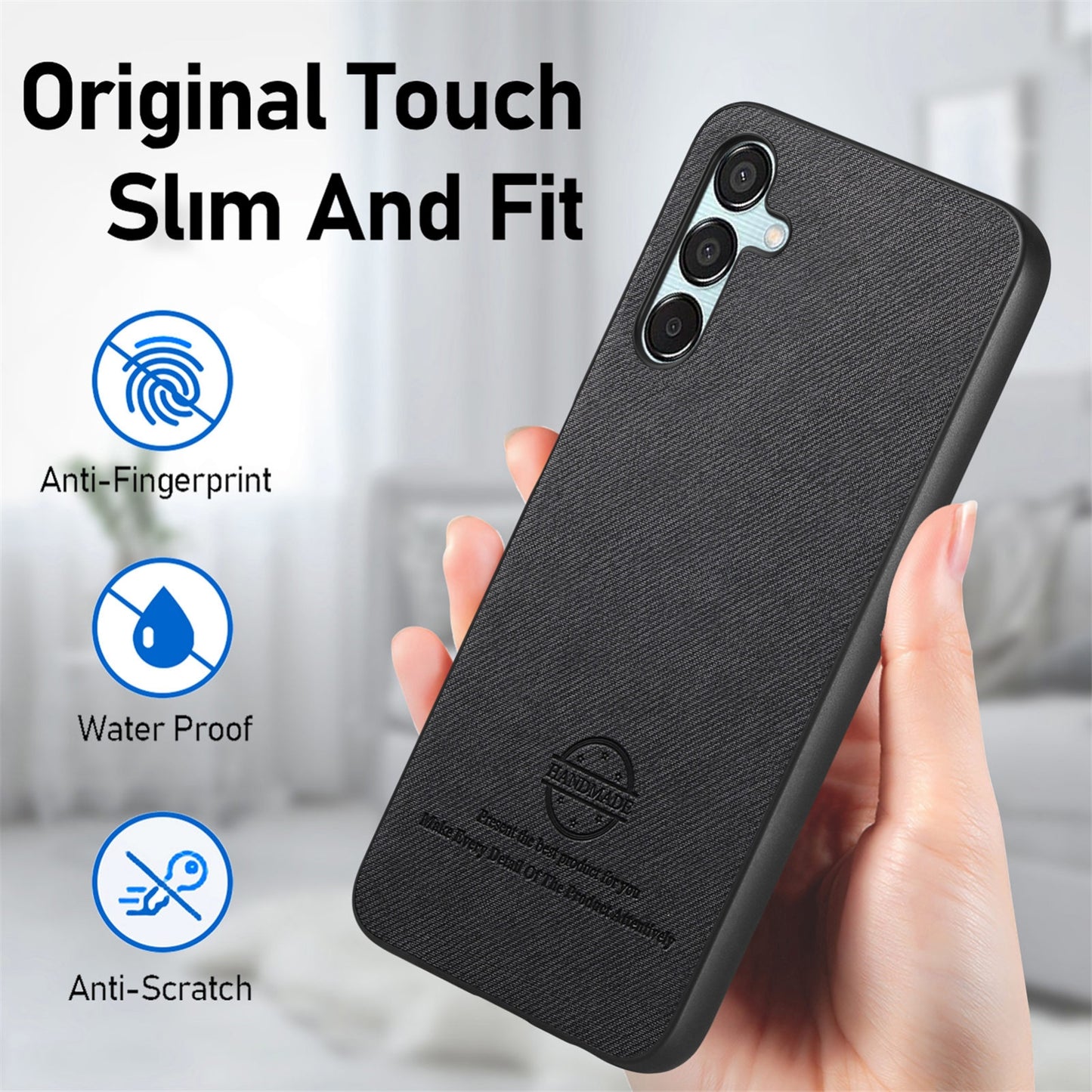 Samsung Galaxy A55 5G Case - Vegan Leather and Twill Fabric Skin with Anti-Scratch and Drop Protection Back Phone Case
