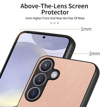 Samsung Galaxy S25 5G Case - Vegan Leather and Twill Fabric Skin with Anti-Scratch and Drop Protection Back Phone Case