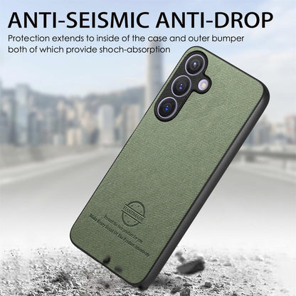 Samsung Galaxy S25 5G Case - Vegan Leather and Twill Fabric Skin with Anti-Scratch and Drop Protection Back Phone Case