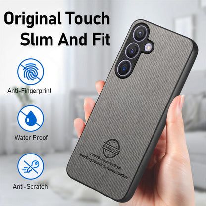 Samsung Galaxy S25 5G Case - Vegan Leather and Twill Fabric Skin with Anti-Scratch and Drop Protection Back Phone Case
