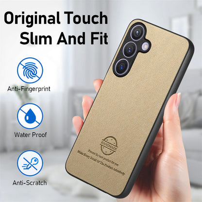 Samsung Galaxy S25 5G Case - Vegan Leather and Twill Fabric Skin with Anti-Scratch and Drop Protection Back Phone Case