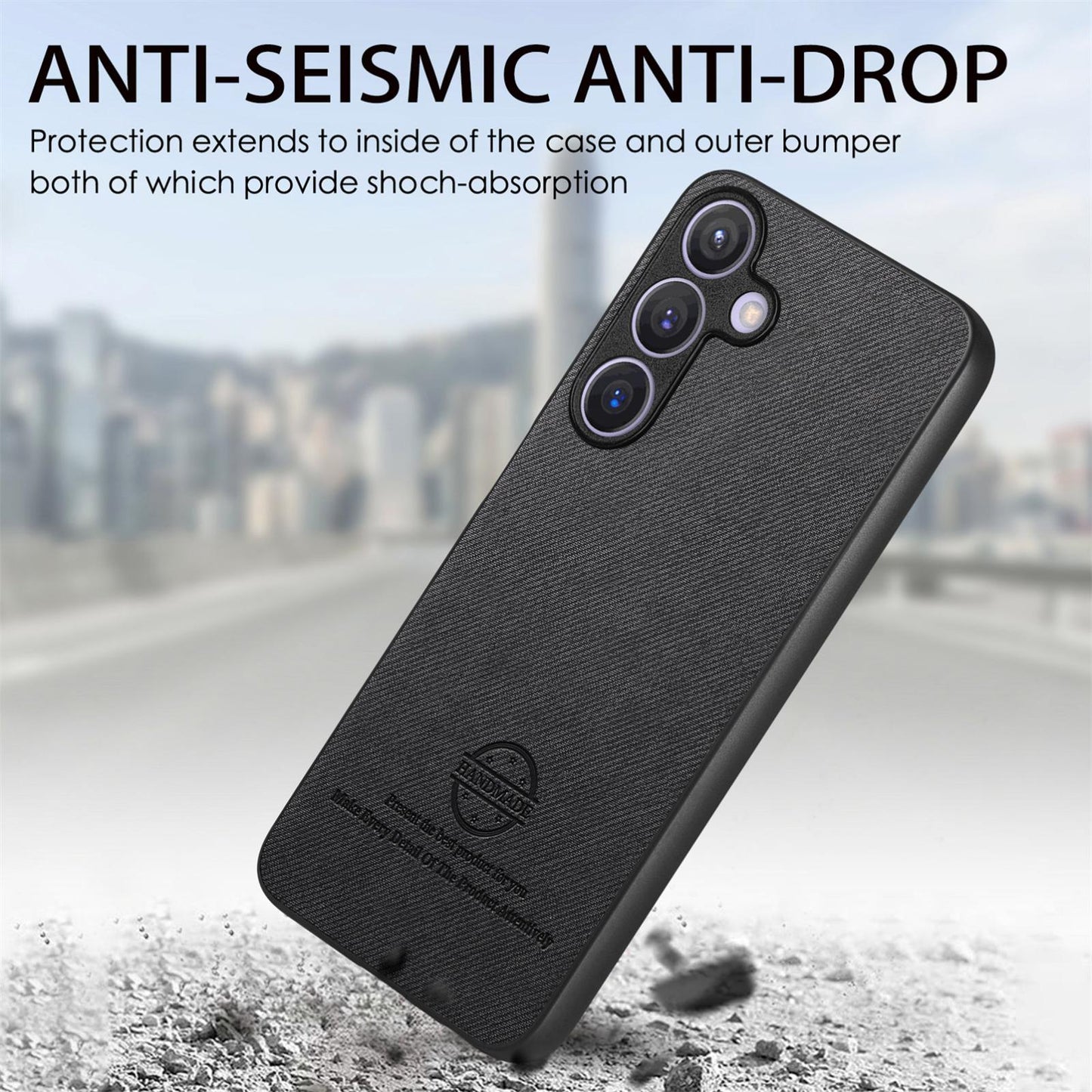 Samsung Galaxy S25 5G Case - Vegan Leather and Twill Fabric Skin with Anti-Scratch and Drop Protection Back Phone Case