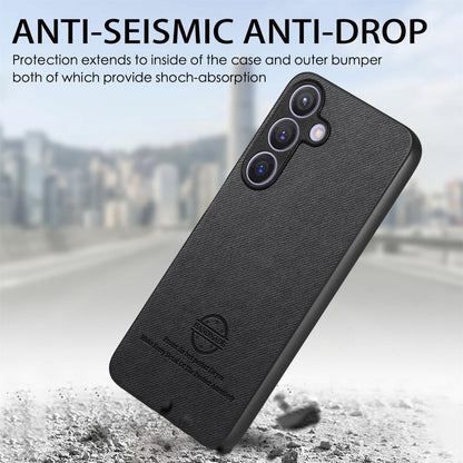 Samsung Galaxy S25 5G Case - Vegan Leather and Twill Fabric Skin with Anti-Scratch and Drop Protection Back Phone Case