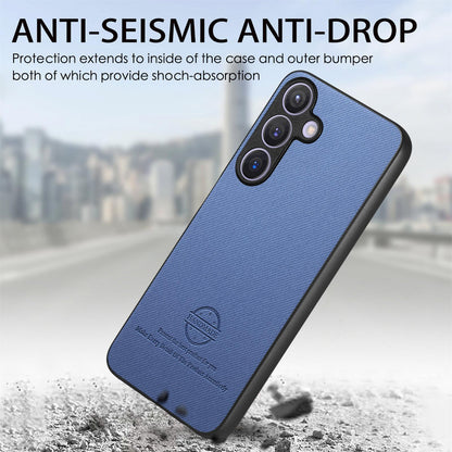 Samsung Galaxy S25+ 5G Case - Vegan Leather and Twill Fabric Skin with Anti-Scratch and Drop Protection Back Phone Case