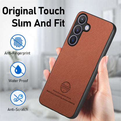 Samsung Galaxy S25+ 5G Case - Vegan Leather and Twill Fabric Skin with Anti-Scratch and Drop Protection Back Phone Case