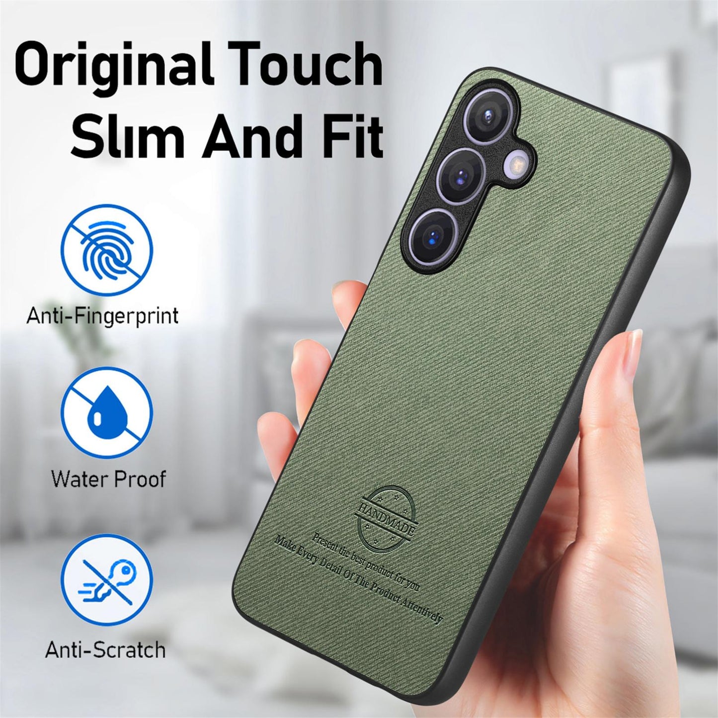 Samsung Galaxy S25+ 5G Case - Vegan Leather and Twill Fabric Skin with Anti-Scratch and Drop Protection Back Phone Case