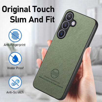 Samsung Galaxy S25+ 5G Case - Vegan Leather and Twill Fabric Skin with Anti-Scratch and Drop Protection Back Phone Case