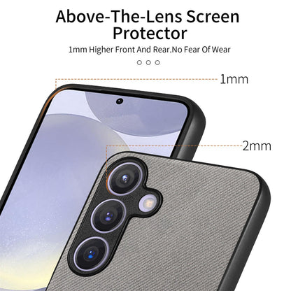 Samsung Galaxy S25+ 5G Case - Vegan Leather and Twill Fabric Skin with Anti-Scratch and Drop Protection Back Phone Case