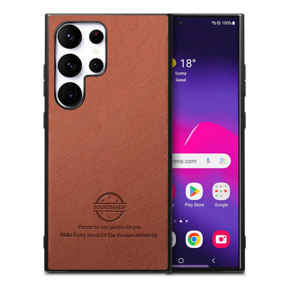 Samsung Galaxy S25 Ultra 5G Case - Vegan Leather and Twill Fabric Skin with Anti-Scratch and Drop Protection Back Phone Case