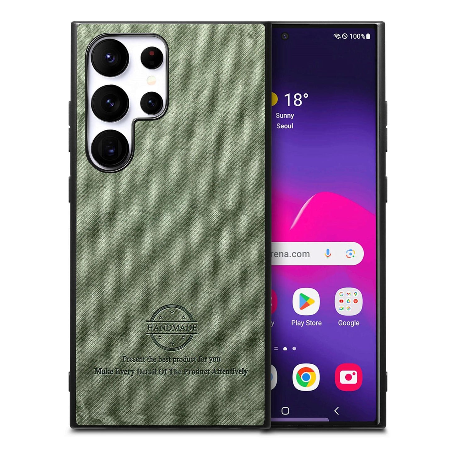 Samsung Galaxy S25 Ultra 5G Case - Vegan Leather and Twill Fabric Skin with Anti-Scratch and Drop Protection Back Phone Case