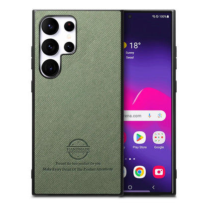 Samsung Galaxy S25 Ultra 5G Case - Vegan Leather and Twill Fabric Skin with Anti-Scratch and Drop Protection Back Phone Case