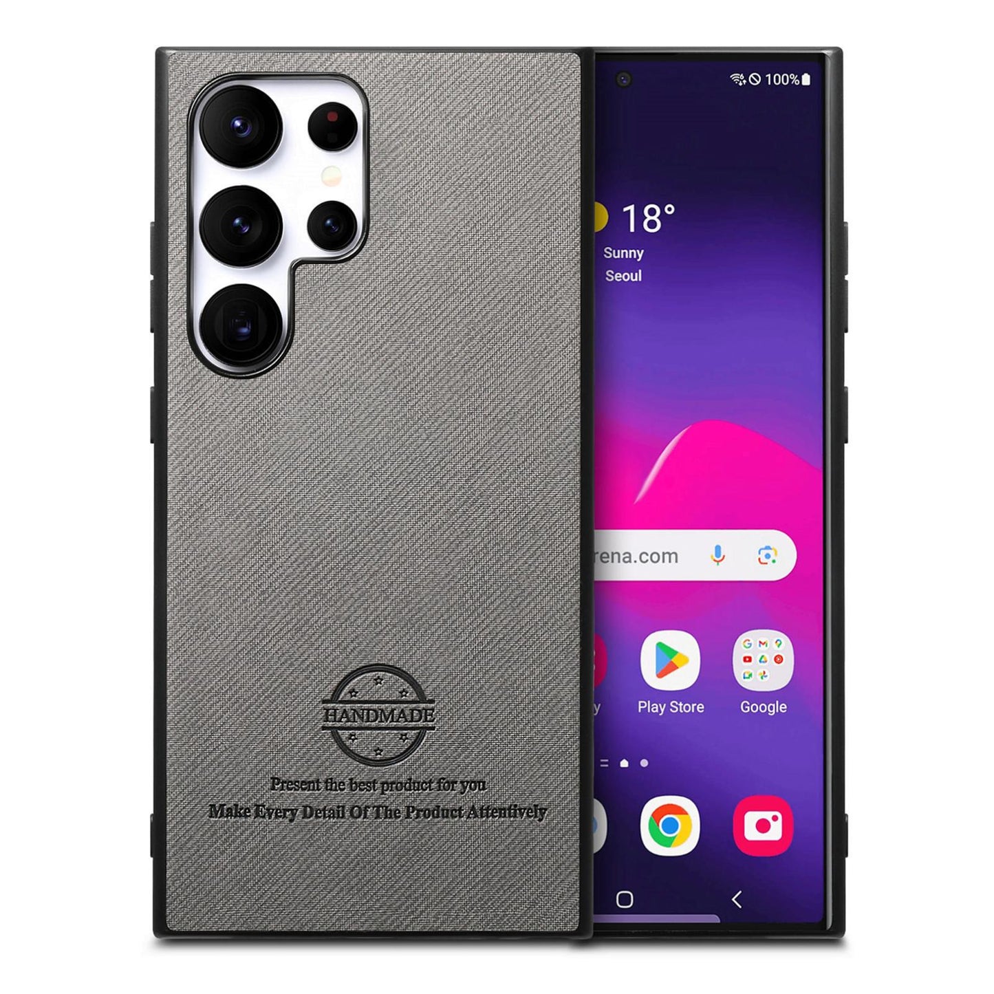 Samsung Galaxy S25 Ultra 5G Case - Vegan Leather and Twill Fabric Skin with Anti-Scratch and Drop Protection Back Phone Case