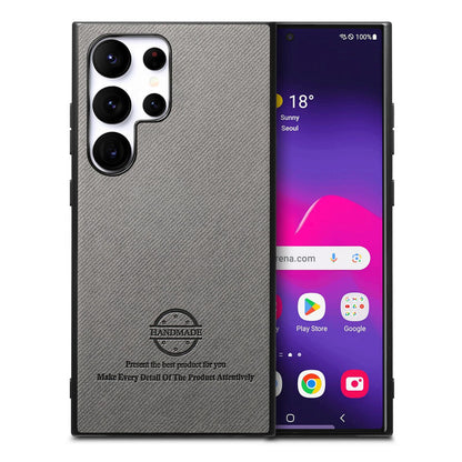 Samsung Galaxy S25 Ultra 5G Case - Vegan Leather and Twill Fabric Skin with Anti-Scratch and Drop Protection Back Phone Case