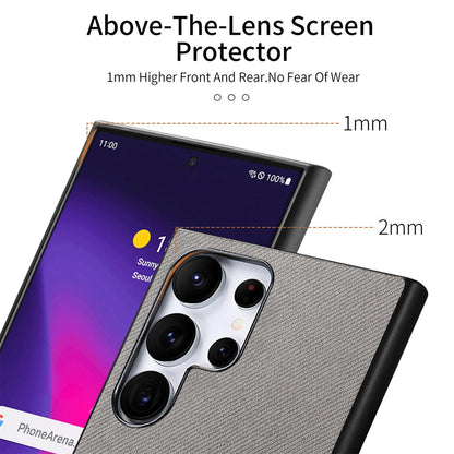 Samsung Galaxy S25 Ultra 5G Case - Vegan Leather and Twill Fabric Skin with Anti-Scratch and Drop Protection Back Phone Case
