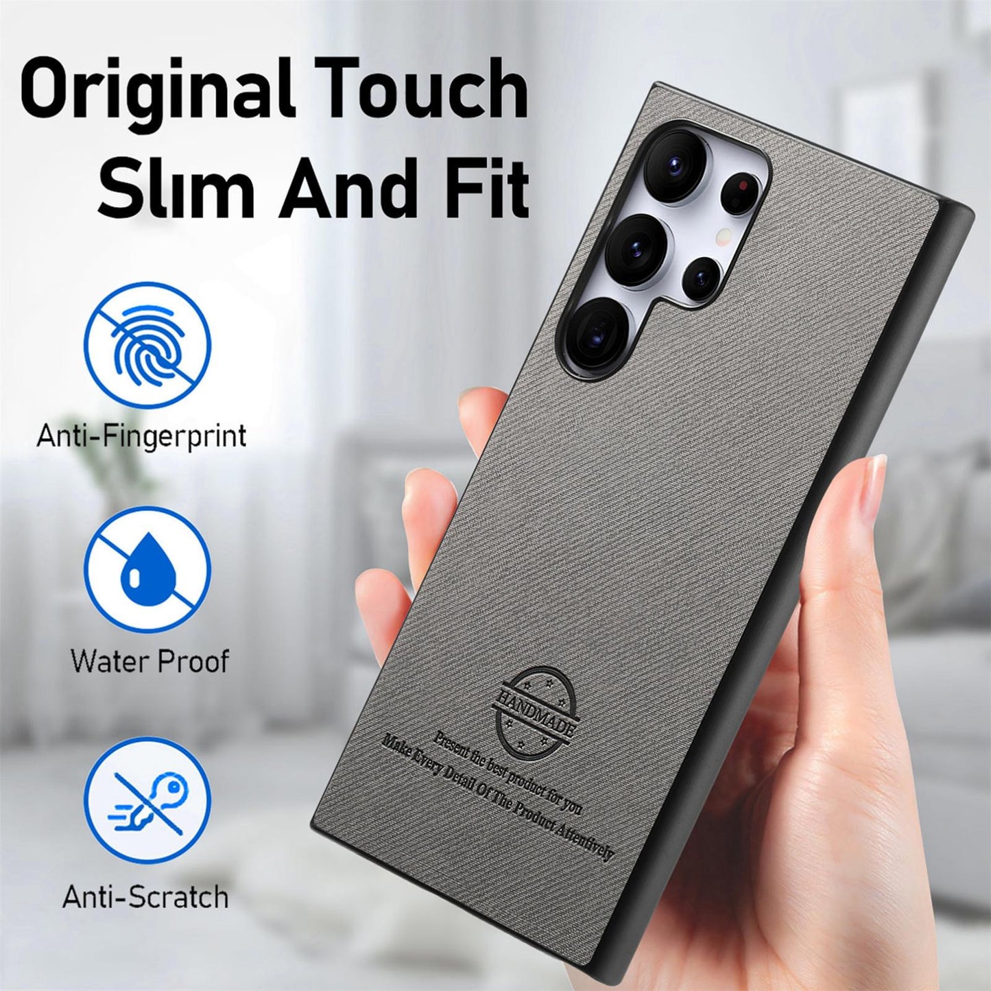 Samsung Galaxy S25 Ultra 5G Case - Vegan Leather and Twill Fabric Skin with Anti-Scratch and Drop Protection Back Phone Case