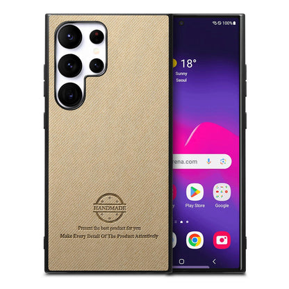 Samsung Galaxy S25 Ultra 5G Case - Vegan Leather and Twill Fabric Skin with Anti-Scratch and Drop Protection Back Phone Case
