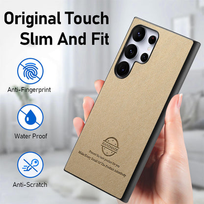 Samsung Galaxy S25 Ultra 5G Case - Vegan Leather and Twill Fabric Skin with Anti-Scratch and Drop Protection Back Phone Case