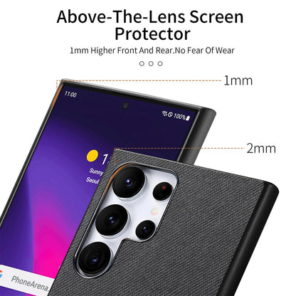 Samsung Galaxy S25 Ultra 5G Case - Vegan Leather and Twill Fabric Skin with Anti-Scratch and Drop Protection Back Phone Case