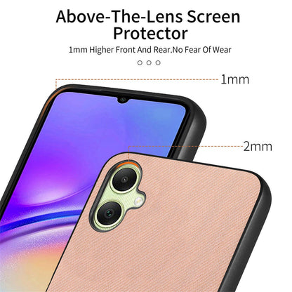 Samsung Galaxy A06 Case - Vegan Leather and Twill Fabric Skin with Anti-Scratch and Drop Protection Back Phone Case