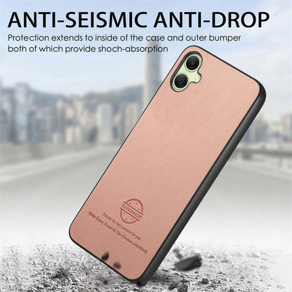 Samsung Galaxy A06 Case - Vegan Leather and Twill Fabric Skin with Anti-Scratch and Drop Protection Back Phone Case
