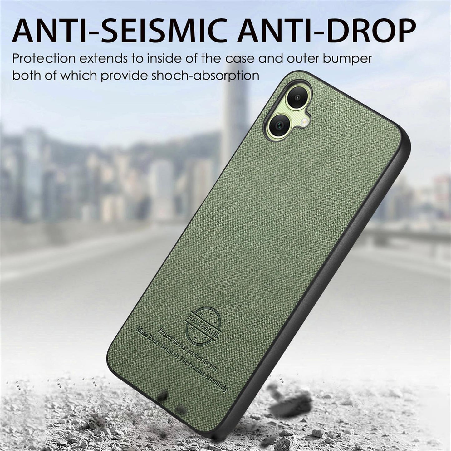 Samsung Galaxy A06 Case - Vegan Leather and Twill Fabric Skin with Anti-Scratch and Drop Protection Back Phone Case