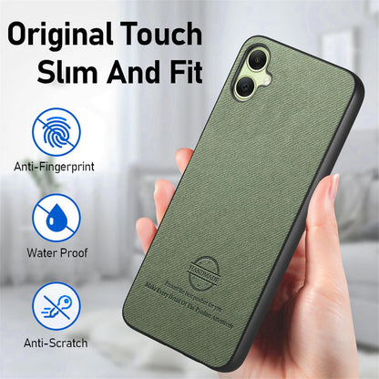 Samsung Galaxy A06 Case - Vegan Leather and Twill Fabric Skin with Anti-Scratch and Drop Protection Back Phone Case