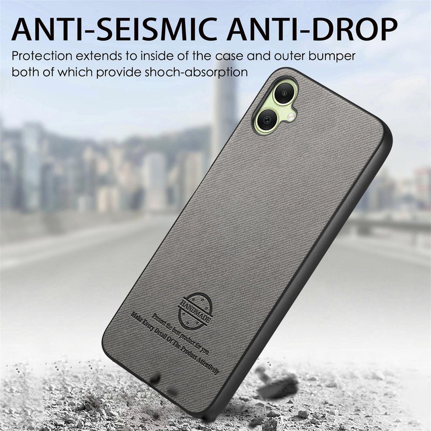 Samsung Galaxy A06 Case - Vegan Leather and Twill Fabric Skin with Anti-Scratch and Drop Protection Back Phone Case