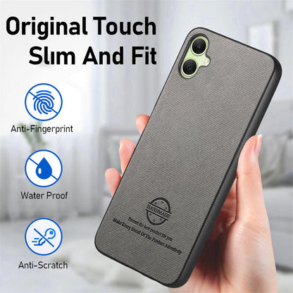 Samsung Galaxy A06 Case - Vegan Leather and Twill Fabric Skin with Anti-Scratch and Drop Protection Back Phone Case