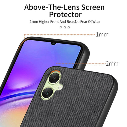Samsung Galaxy A06 Case - Vegan Leather and Twill Fabric Skin with Anti-Scratch and Drop Protection Back Phone Case