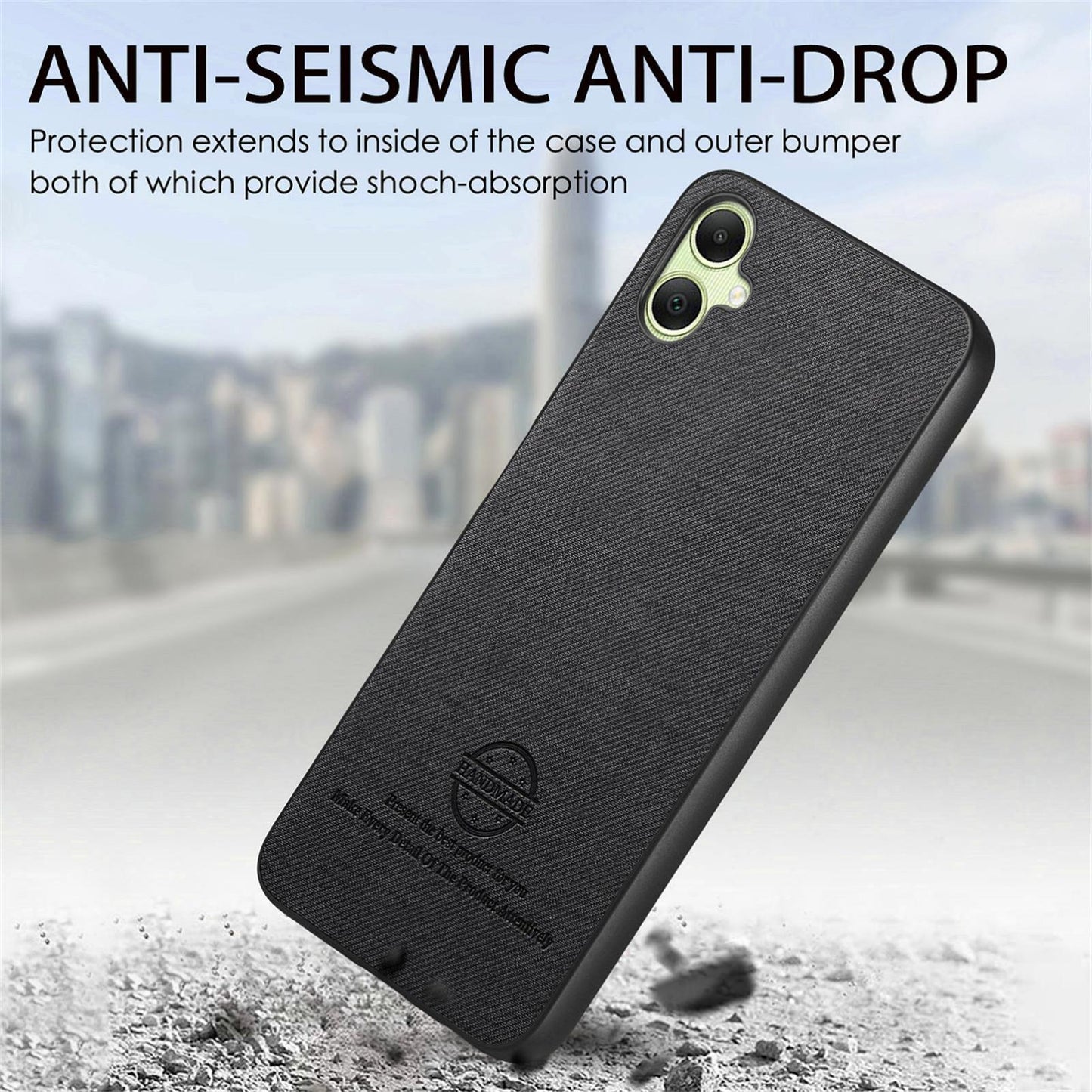 Samsung Galaxy A06 Case - Vegan Leather and Twill Fabric Skin with Anti-Scratch and Drop Protection Back Phone Case