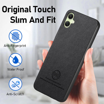 Samsung Galaxy A06 Case - Vegan Leather and Twill Fabric Skin with Anti-Scratch and Drop Protection Back Phone Case