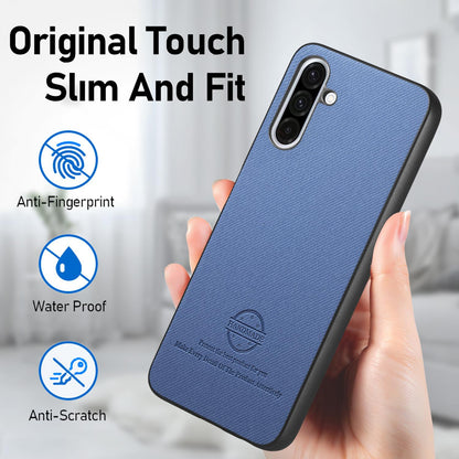 Samsung Galaxy A16 Case - Vegan Leather and Twill Fabric Skin with Anti-Scratch and Drop Protection Back Phone Case