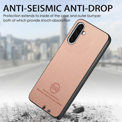 Samsung Galaxy A16 Case - Vegan Leather and Twill Fabric Skin with Anti-Scratch and Drop Protection Back Phone Case