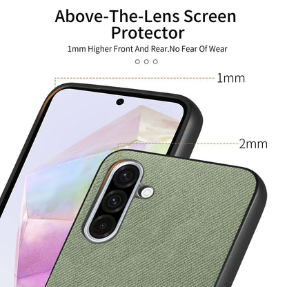 Samsung Galaxy A16 Case - Vegan Leather and Twill Fabric Skin with Anti-Scratch and Drop Protection Back Phone Case